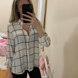 Black and White Striped Blouse Shirt 🐞